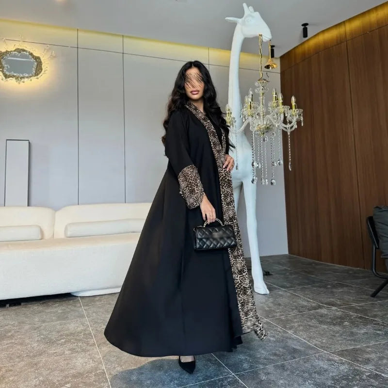 Sahara Abaya — Leopard Print Chiffon Kimono with Zip