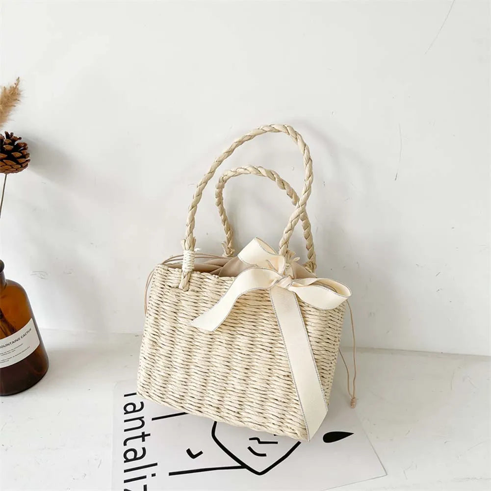 Square Silk Basket — Woven Rattan & Ribbon