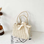 Square Silk Basket — Woven Rattan & Ribbon