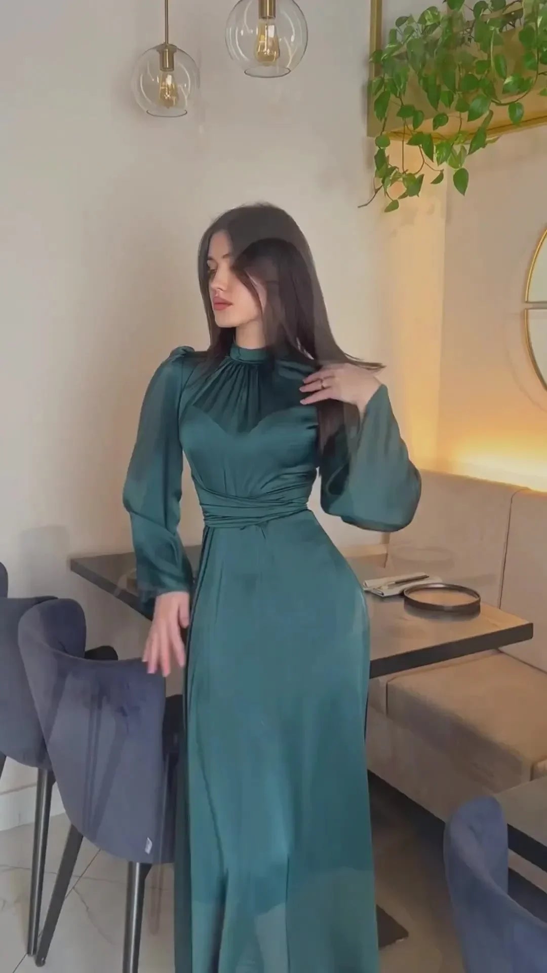 Abaya Liyana — Long Satin Dress & Belt Prestige Edition
