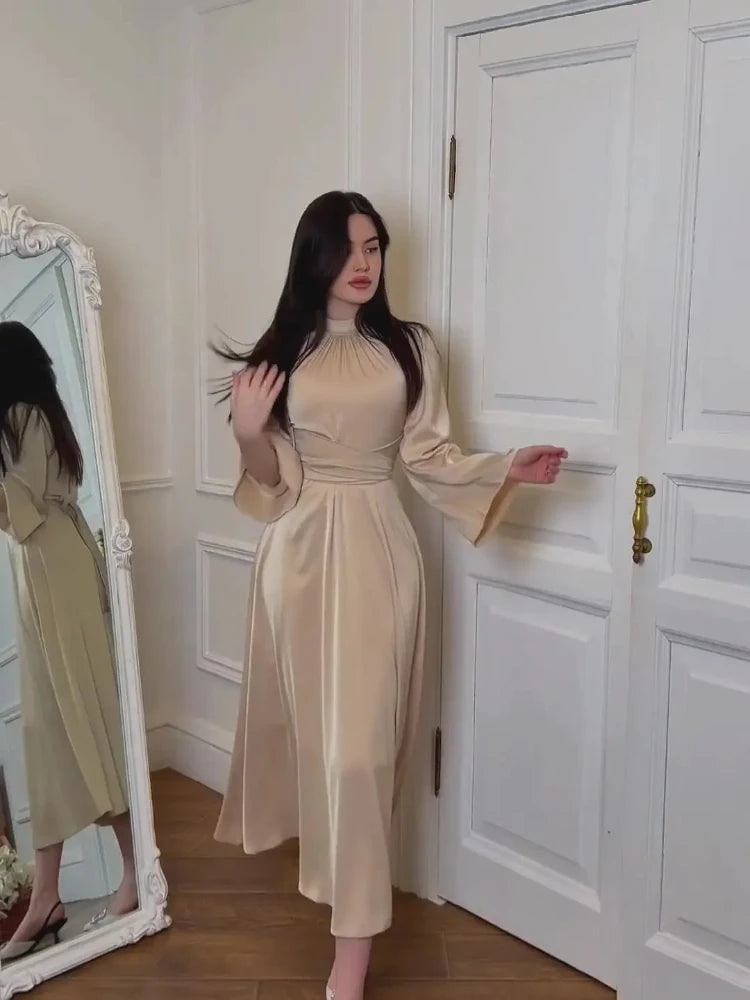 Abaya Liyana — Long Satin Dress & Belt Prestige Edition