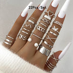 ZAYNA 28-Piece Geometric Knuckle Ring Set — Gold & Silver Crystal Party Jewelry