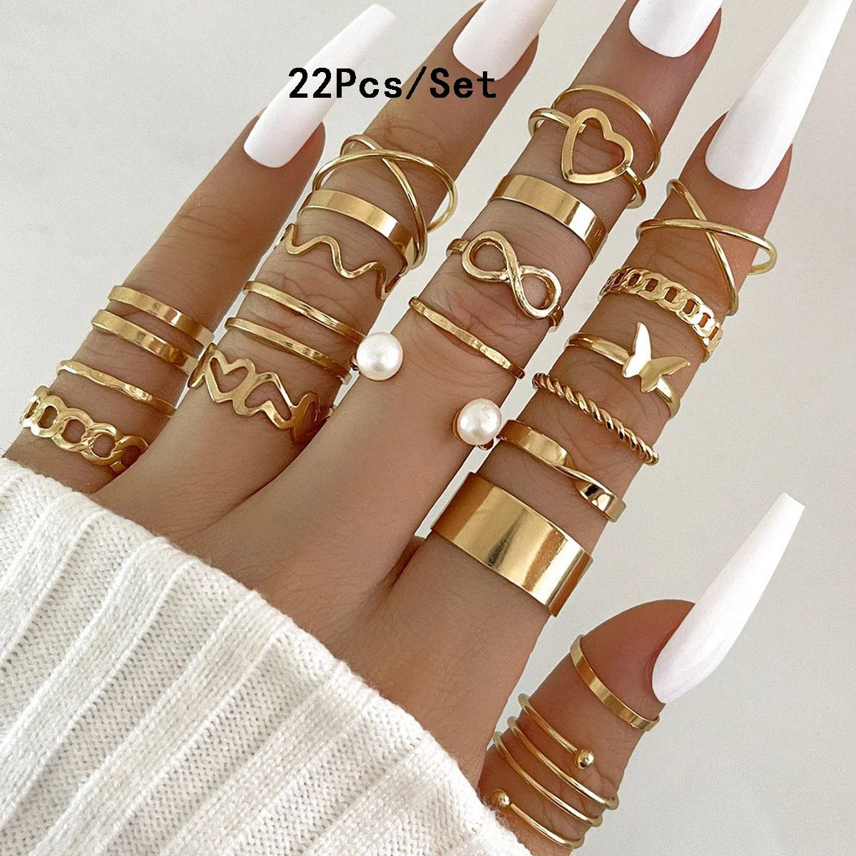 ZAYNA 28-Piece Geometric Knuckle Ring Set — Gold & Silver Crystal Party Jewelry