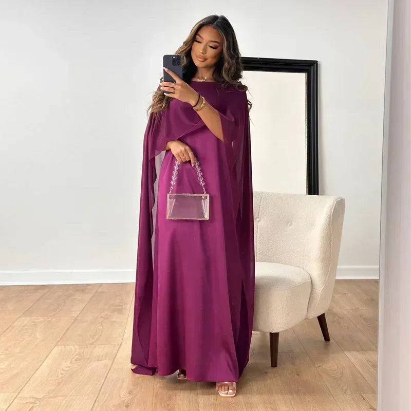 Safiya Abaya — Satin Dress & Chiffon Cape Elegance Edition