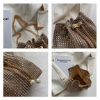 Crystal Bucket Bag — Rhinestone Bucket Bag (Cord & Shoulder Strap)