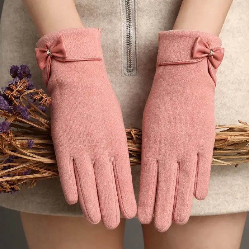 ZAYNA Bowknot Touchscreen Winter Gloves — Warm & Elegant