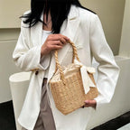 Square Silk Basket — Woven Rattan & Ribbon