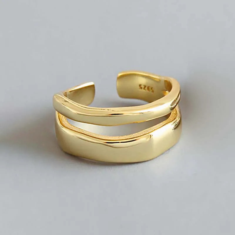 ZAYNA Geometric Double-Layer Ring — Minimalist Silver Elegance
