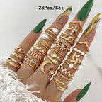 ZAYNA 28-Piece Geometric Knuckle Ring Set — Gold & Silver Crystal Party Jewelry
