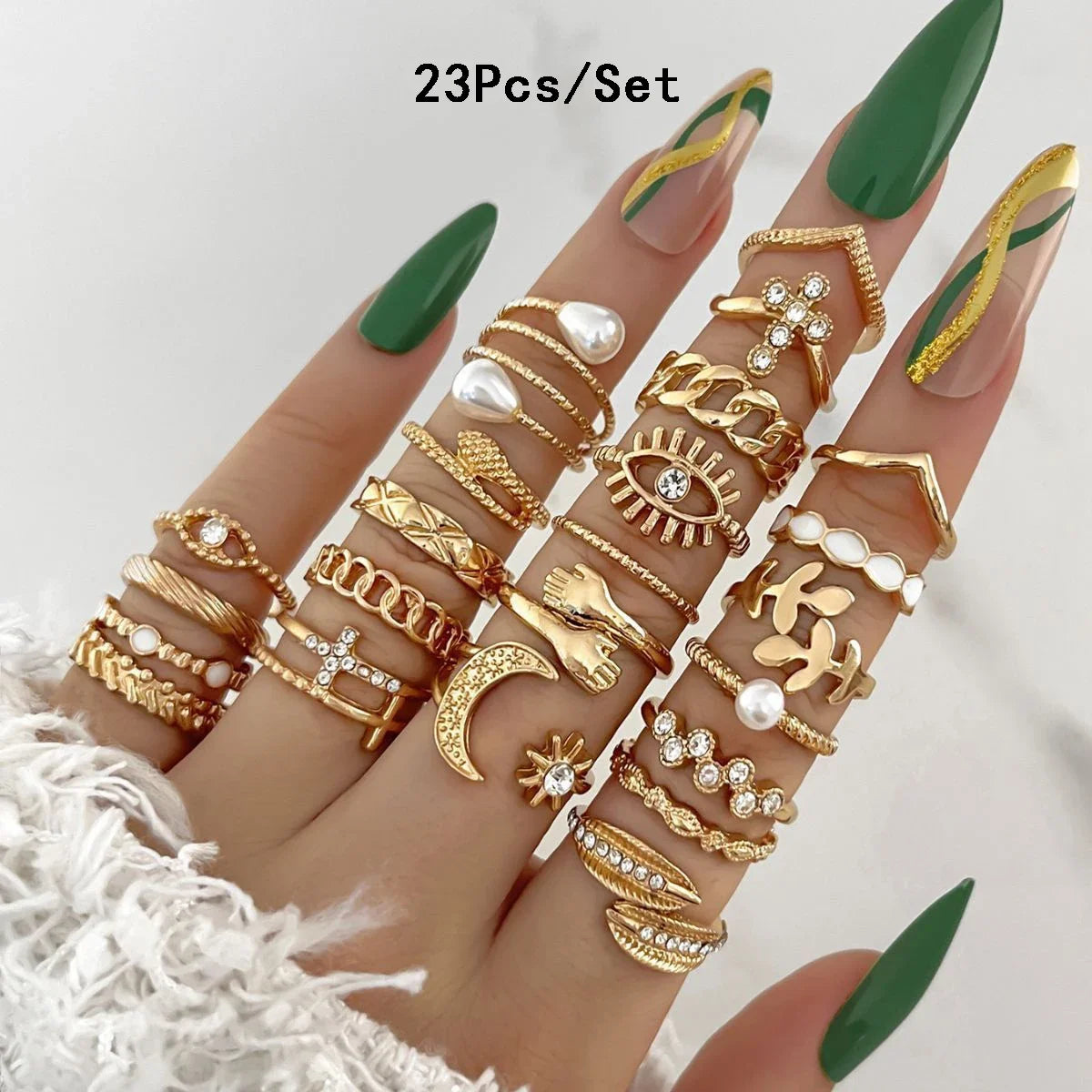 ZAYNA 28-Piece Geometric Knuckle Ring Set — Gold & Silver Crystal Party Jewelry
