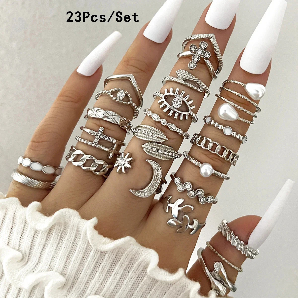 ZAYNA 28-Piece Geometric Knuckle Ring Set — Gold & Silver Crystal Party Jewelry