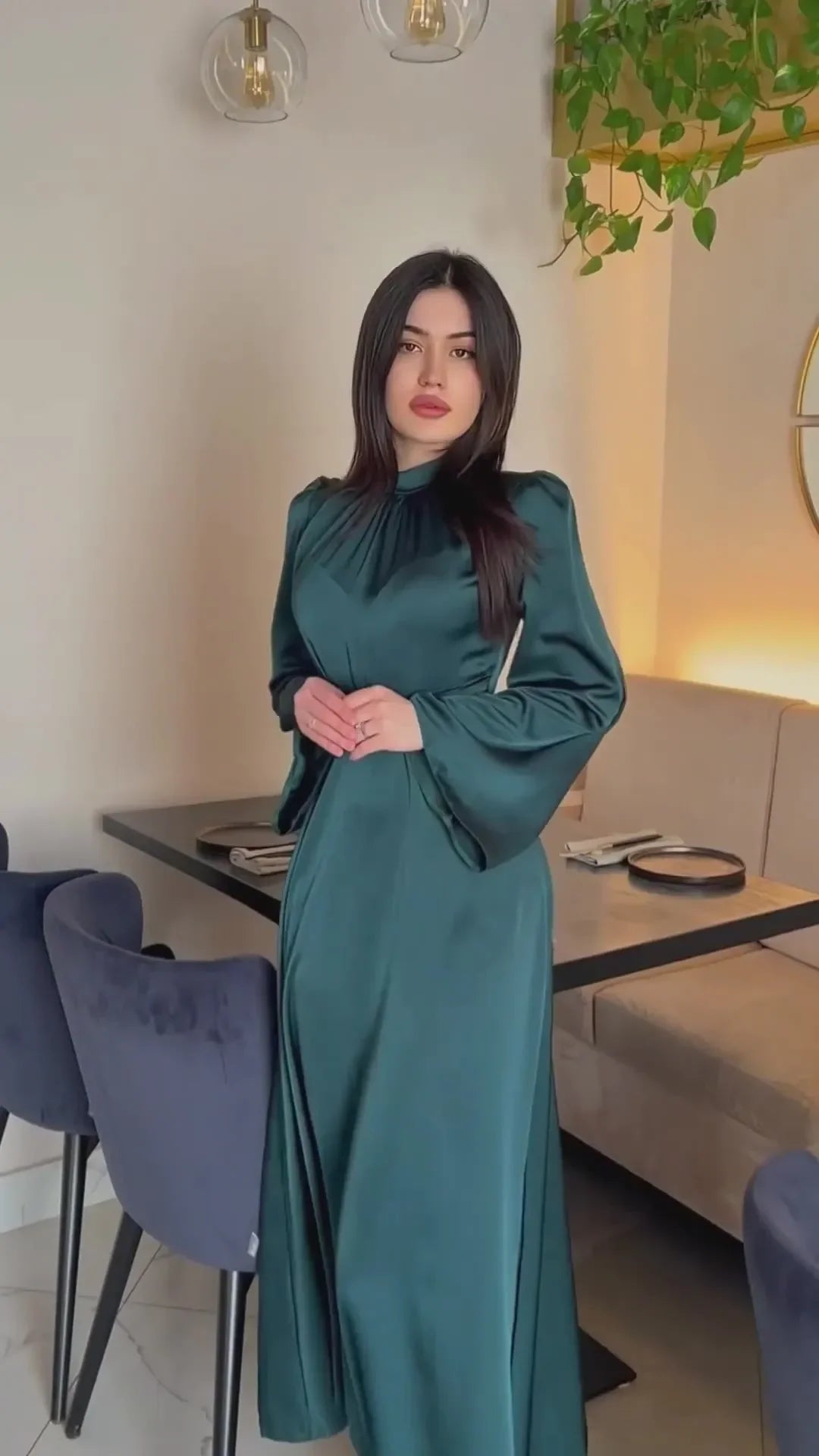 Abaya Liyana — Long Satin Dress & Belt Prestige Edition