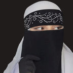Niqab Onde Cristal — Black Tie-Up Scarf (Rhinestones)