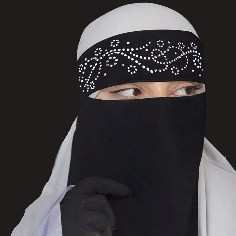 Niqab Onde Cristal — Black Tie-Up Scarf (Rhinestones)