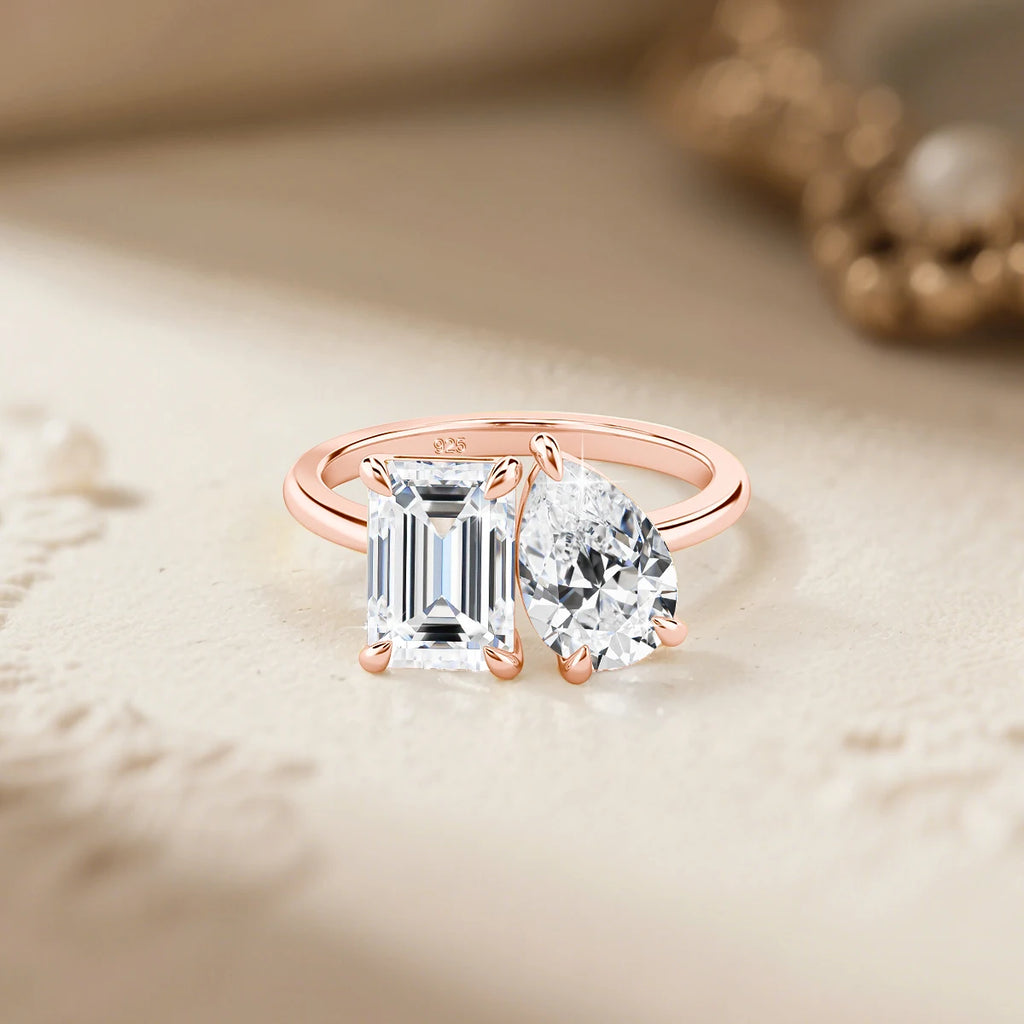 ZAYNA Certified Moissanite Two-Stone Ring — 3.5CT Luxury Bridal Design