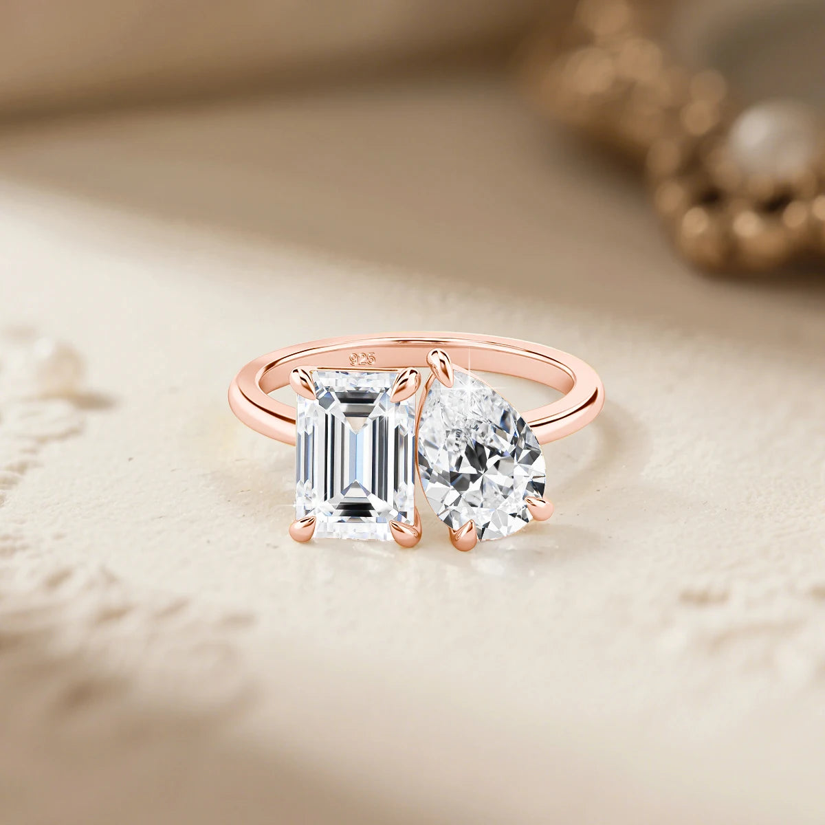 ZAYNA Certified Moissanite Two-Stone Ring — 3.5CT Luxury Bridal Design