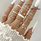 ZAYNA 28-Piece Geometric Knuckle Ring Set — Gold & Silver Crystal Party Jewelry