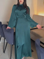 Abaya Liyana — Long Satin Dress & Belt Prestige Edition