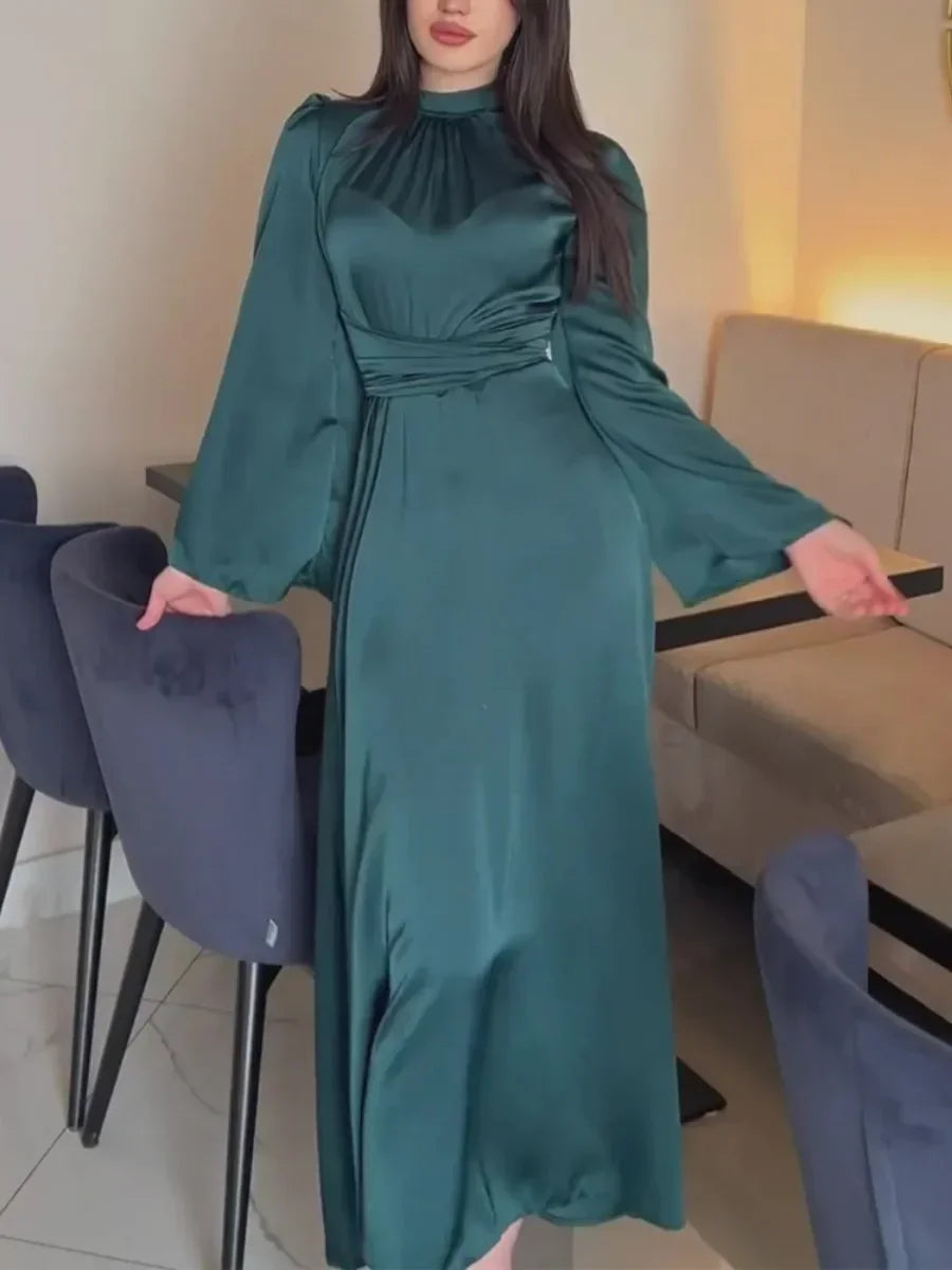 Abaya Liyana — Long Satin Dress & Belt Prestige Edition