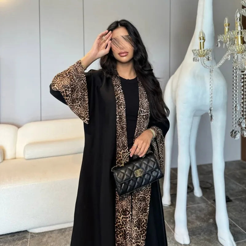 Sahara Abaya — Leopard Print Chiffon Kimono with Zip
