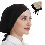 Crossed Forehead Satin Hijab Cap — Adjustable Tie Undercap Bonnet