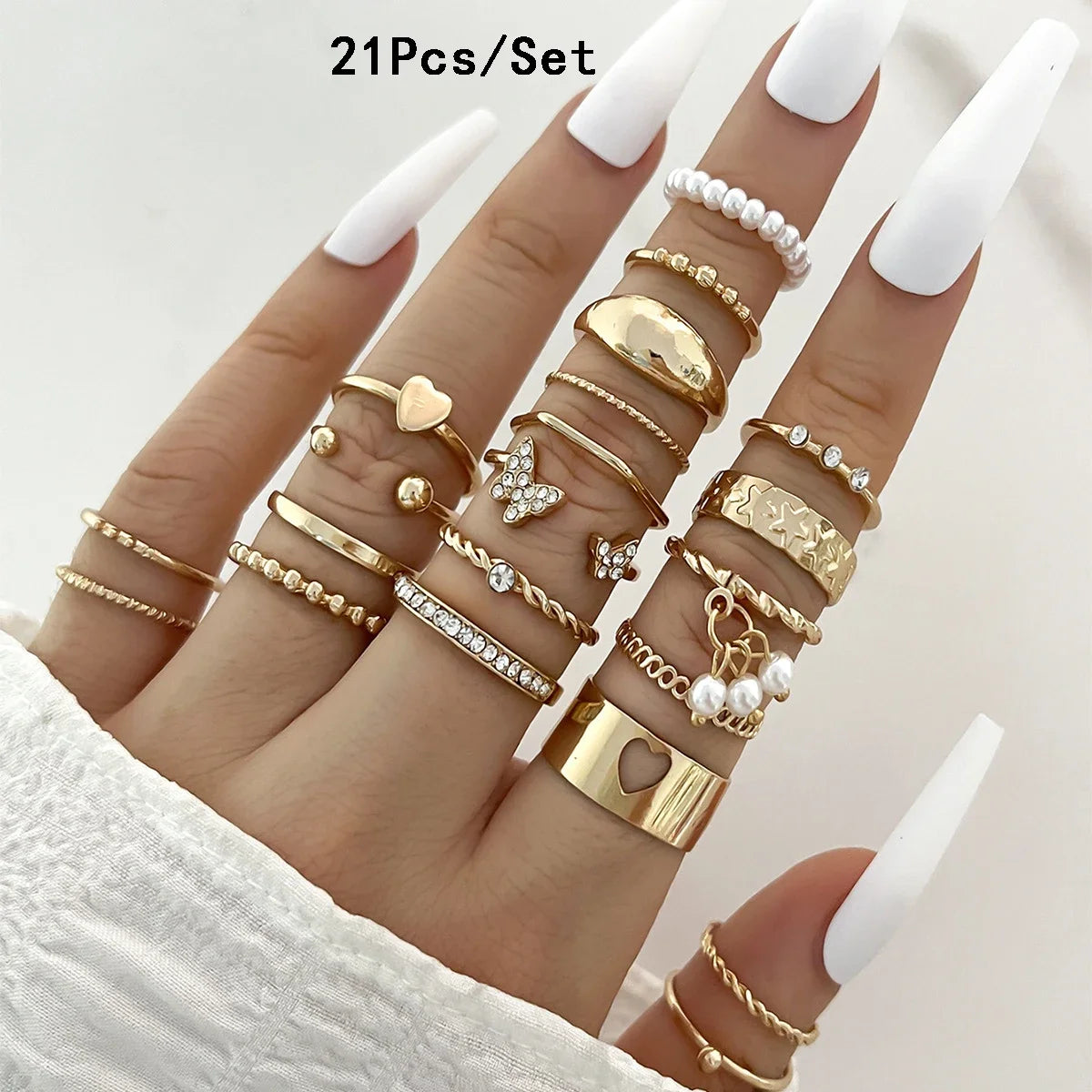 ZAYNA 28-Piece Geometric Knuckle Ring Set — Gold & Silver Crystal Party Jewelry