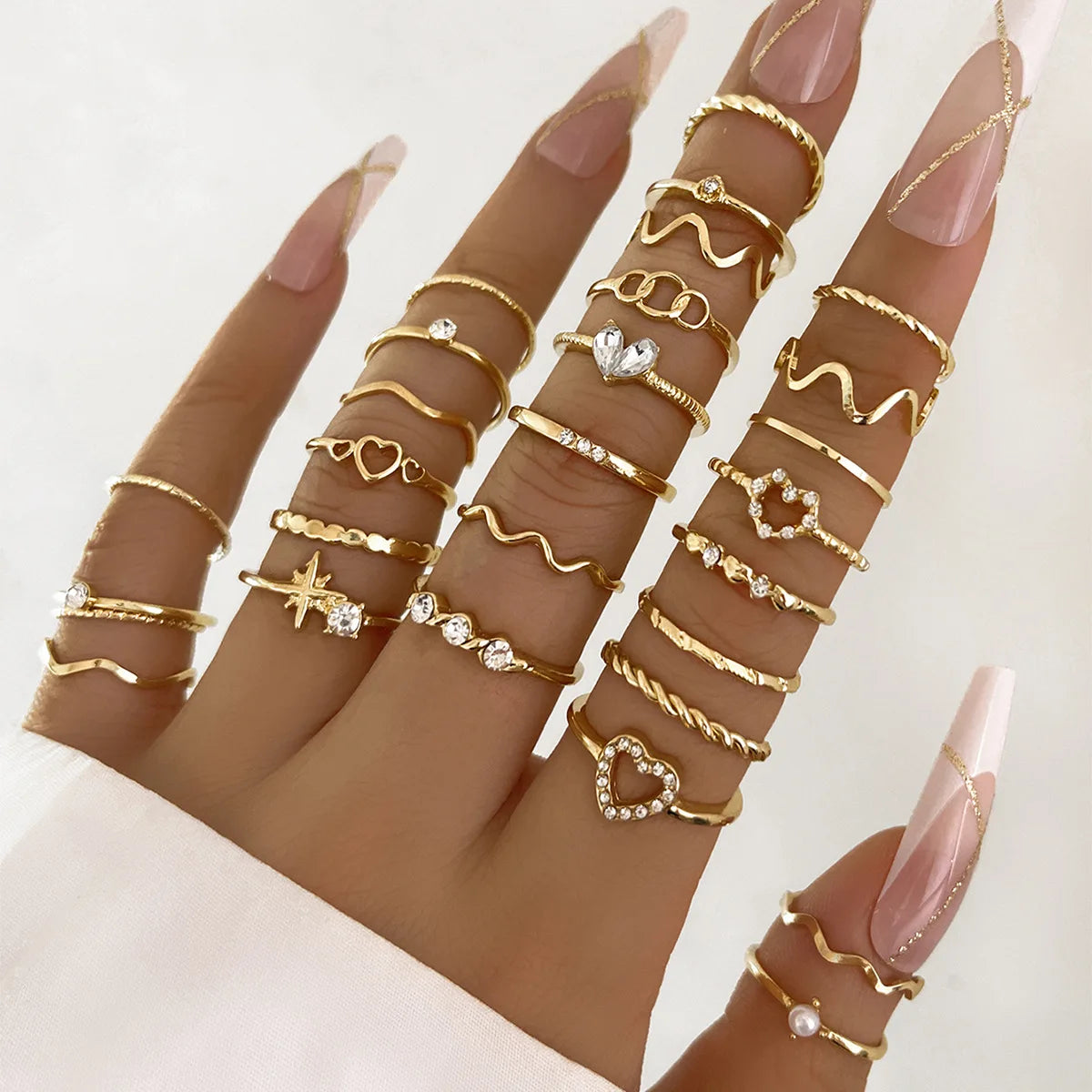 ZAYNA 28-Piece Geometric Knuckle Ring Set — Gold & Silver Crystal Party Jewelry