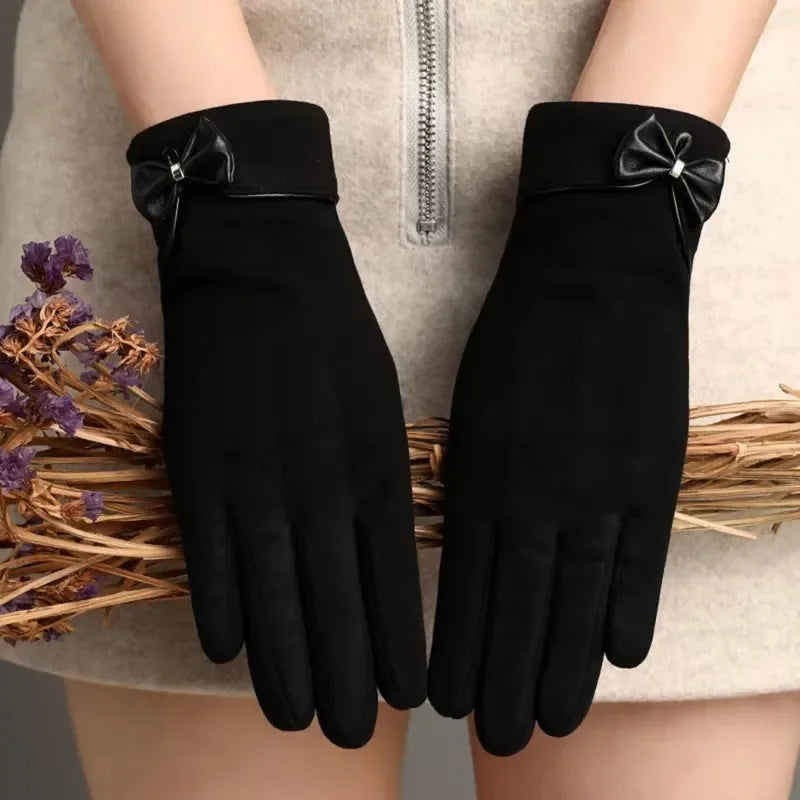 ZAYNA Bowknot Touchscreen Winter Gloves — Warm & Elegant