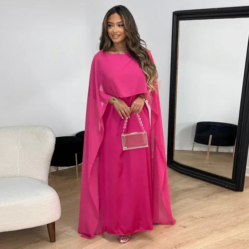 Safiya Abaya — Satin Dress & Chiffon Cape Elegance Edition