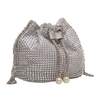 Crystal Bucket Bag — Rhinestone Bucket Bag (Cord & Shoulder Strap)