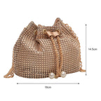Crystal Bucket Bag — Rhinestone Bucket Bag (Cord & Shoulder Strap)