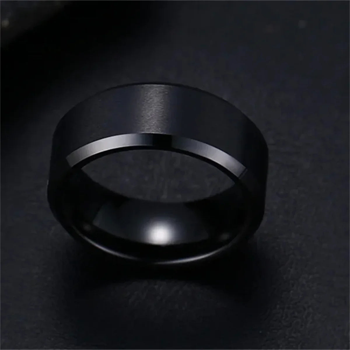 ZAYNA Matte Black Stainless Steel Band — Wedding & Fashion Ring