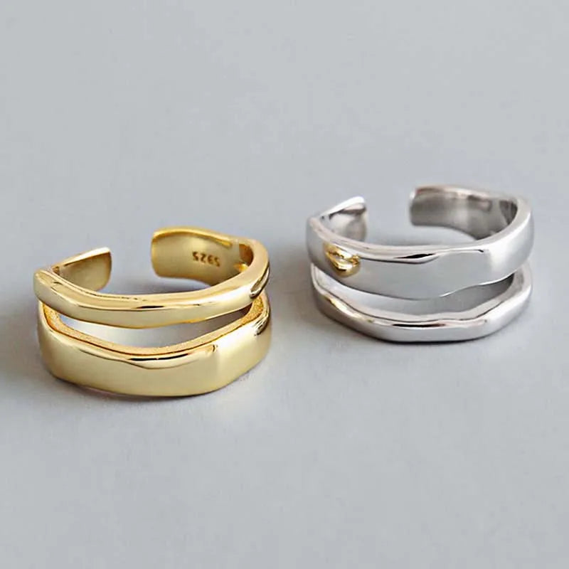 ZAYNA Geometric Double-Layer Ring — Minimalist Silver Elegance