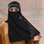 Niqab Onde Cristal — Black Tie-Up Scarf (Rhinestones)