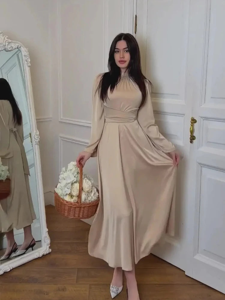 Abaya Liyana — Long Satin Dress & Belt Prestige Edition